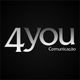 Logotipo "4you Comunicação" em fundo preto com letras cinza.