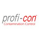 Logo von profi-con mit Schriftzug "Contamination Control" auf weißem Hintergrund.