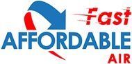 Logo with the text "Fast Affordable Air" in blue and red with a stylized arrow design.