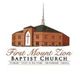 Illustration of First Mount Zion Baptist Church logo with a cross and steeple.