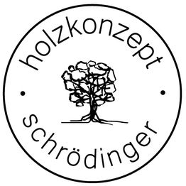 Logo mit Baum in der Mitte, umgeben von "Holzkonzept Schrödinger" im Kreis.
