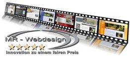 Filmstreifen mit Webseiten-Designs, Text: MR - Webdesign, Innovation zu einem fairen Preis.