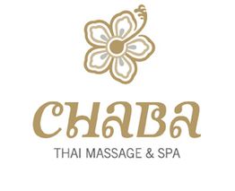 Logo von Chaba Thai Massage & Spa mit Blume oben.