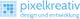 Logo von "pixelkreativ" in Blau mit dem Text "design und entwicklung" darunter.
