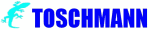 Blaues Logo "Toschmann" mit hellblauer Gecko-Grafik links daneben.