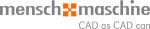 Logo mit Text "mensch + maschine" und darunter "CAD as CAD can" in grau und orange.