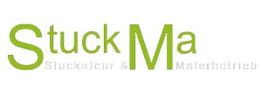 Grüner Text "Stuck Ma" mit kleinerer grauer Schrift "Stuckateur- & Malerbetrieb" darunter.