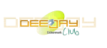 Logo mit Schriftzug "DEEJAY", grüner Schrift "Club" und kleinem Kreis mit Schrift "Unternehmen".