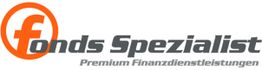 Logo mit Text "fonds Spezialist" und "Premium Finanzdienstleistungen", in Orange und Grau.
