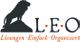 Silhouette eines Löwen auf einem Felsen, mit dem Text: "LEO - Lösungen Einfach Organisiert".