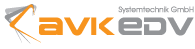 Logo mit Text "avkEDV Systemtechnik GmbH" in orange und grau.