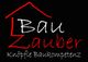 Logo mit Haus-Skizze und Text: "Bau Zauber. Knöpfle Baukompetenz" auf schwarzem Hintergrund.