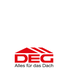 Logo mit rotem Hausdach und Text "DEG Alles für das Dach".