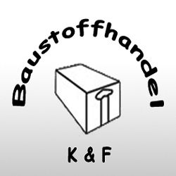 Logo mit einem Backstein und dem Text "Baustoffhandel K & F" in geschwungener Schrift.
