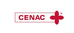 Logo de CENAC en rojo con una flor estilizada a la derecha.