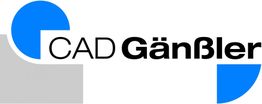 Logo mit blauem Kreis, grauem Quadrat und Text "CAD Gänßler".