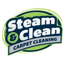 Logo with text "Steam Clean & Carpet Cleaning" in blue and green on a circular background.