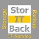 Grau-weiß-gelbes Logo mit "Stor IT Back" in der Mitte. Wörter "Storage", "Backup", "IT-Service" außen.