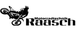 Motorradfahrer-Silhouette mit dem Text: "Motorradtechnik Raasch".