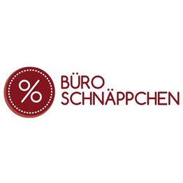 Rotes Logo mit Prozentzeichen und Text "Büro Schnäppchen".