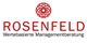 Logo von Rosenfeld mit rotem spiralförmigen Symbol und Text: "Wertebasierte Managementberatung".