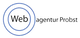 Logo der Webagentur Probst mit blauem Text auf gelbem Hintergrund und Kreisen um "Web".