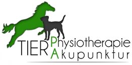 Silhouette von Pferd und Hund mit Text: Tierphysiotherapie und Akupunktur.