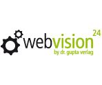 Logo mit Zahnrädern und Text: "webvision 24 by dr. gupta verlag".
