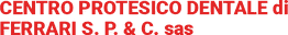 Testo rosso: "CENTRO PROTESICO DENTALE di FERRARI S. P. & C. sas" su sfondo trasparente.