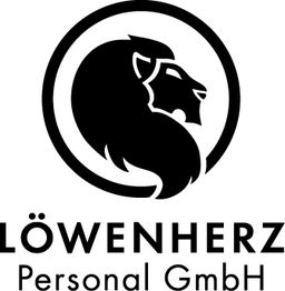 Logo der Löwenherz Personal GmbH mit Löwenkopf in einem Kreis, darunter der Firmenname.