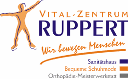 Logo von Vital-Zentrum Ruppert mit Slogan „Wir bewegen Menschen“ und drei farbigen Linien.
