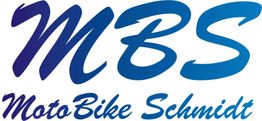 Logo mit geschwungener Aufschrift "MBS MotoBike Schmidt" in blauen und violetten Buchstaben.