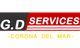 Logo of G.D Services with black and red text and a yellow underline.