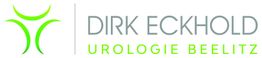 Logo mit grünem Symbol und Text: "Dirk Eckhold Urologie Beelitz".