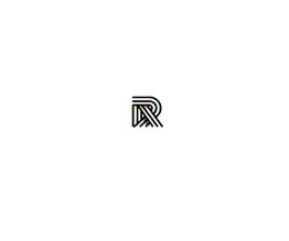 Kreatives Monogramm "R" aus schwarzen Linien auf weißem Hintergrund.