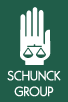 Logo mit Hand, Waage und Text "SCHUNCK GROUP" auf grünem Hintergrund.