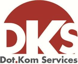 Logo mit rotem Halbkreis, Buchstaben "DKS", Text darunter: "Dot.Kom Services".