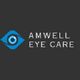 Logo of Amwell Eye Care with a blue eye design on a dark background.