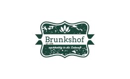 Grünes Logo "Brunkshof" mit Motto: "nachhaltig in die Zukunft", Blattsymbol oben.