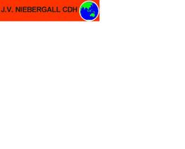 Rotes Rechteck mit "J.V. Niebergall CDH" und blau-grüner Weltkugel rechts.