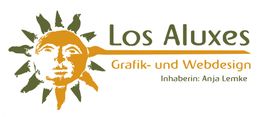 Logo von Los Aluxes, Grafik- und Webdesign mit Gesicht in Sonne, Inhaberin: Anja Lemke.