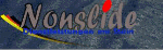 Logo mit dem Text "Nonslide: Bodenbeschichtungen aus Stein" auf blauem Hintergrund.