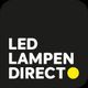 Zwart logo met witte tekst "LED LAMPEN DIRECT" en een gele stip in de rechterbenedenhoek.
