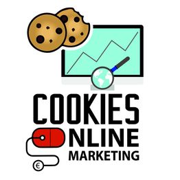 Cookies, een grafiek, en de tekst "Cookies Online Marketing" met een muis en een euroteken.