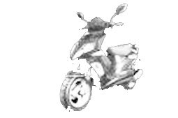 Roller mit zwei Rädern und Rückspiegeln in der Seitenansicht.