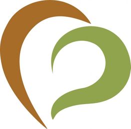 Abstraktes Herzsymbol in Braun und Grün, das ineinander verschlungen ist.