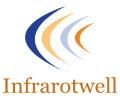 Logo: Geschwungene Linien in Blau und Orange, darunter der Schriftzug "Infrarotwell".