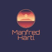 Logo mit roter Berglandschaft im Kreis und Text "Manfred Härtl" auf dunkelblauem Hintergrund.