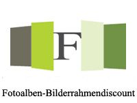 Logo mit einem F und bunten Rechtecken, Text: "Fotoalben-Bilderrahmendiscount" darunter.