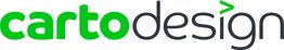 Logo mit grünem "carto" und schwarzem "design" Text, Pfeil oberhalb von "design".